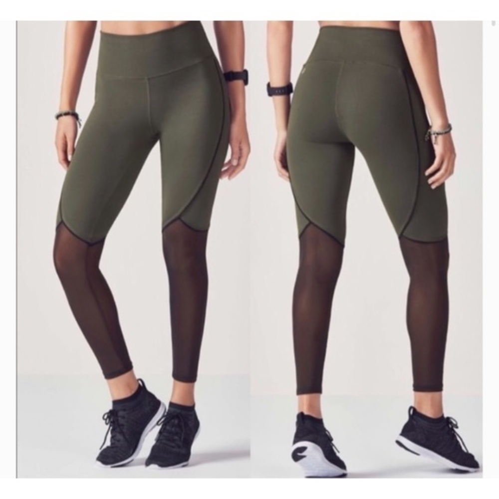Fabletics High Waist Olive Black Mesh Leggings